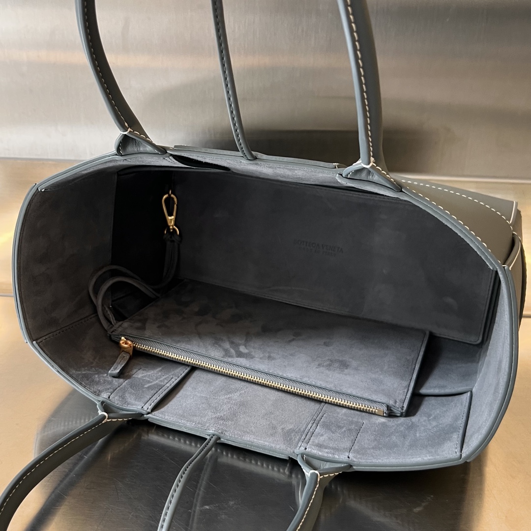 Small Arco Intreccio Leather Tote Bag Dark Grey